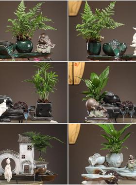 自动循环水鱼缸增氧过滤器鱼盆室内办公室微景观陶瓷招财流水摆件