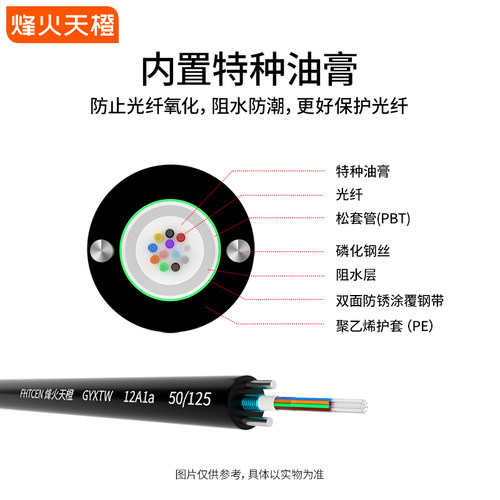 烽火天橙 国标电信级GYXTW-50/125多模室外光纤光缆中心束管轻铠光缆4芯6芯8芯12芯光钎线缆光缆光纤 - 图1