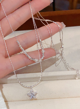厚银双层锆石星星锁骨链超闪