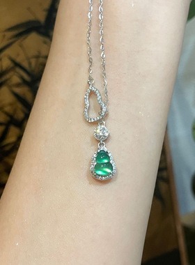 绿玉髓葫芦吊坠S925银项链女