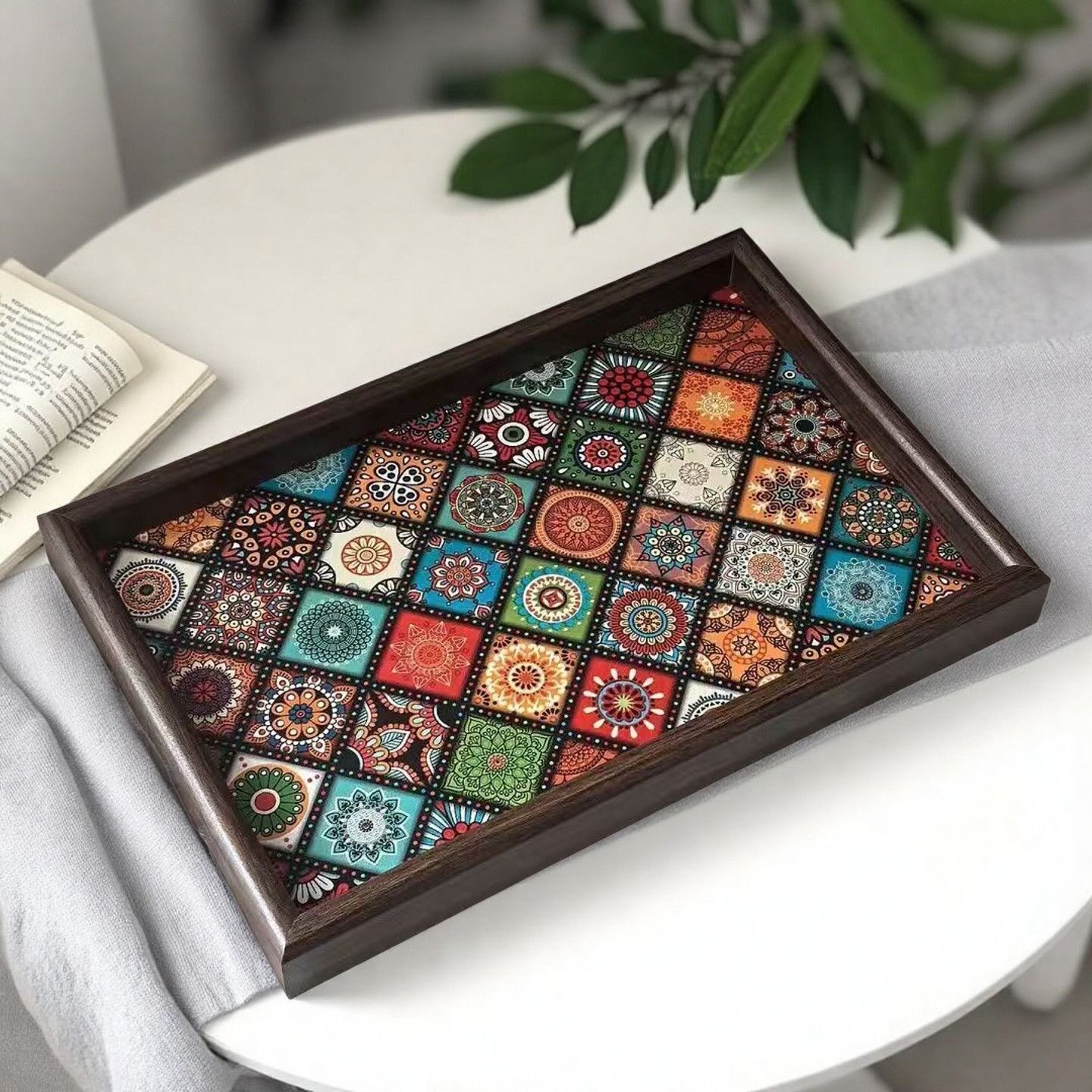 波西米亚风托盘异域客厅桌面收纳首饰收纳玄关家用木质皮革收纳盘