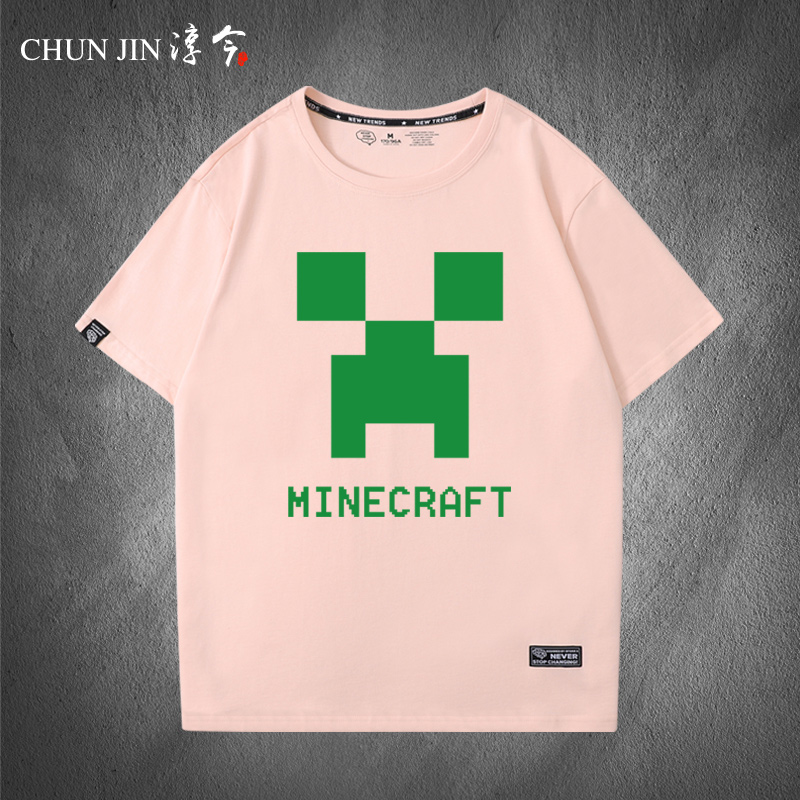 Minecraft游戏周边我的世界短袖苦力怕小黑夏季宽松T恤衫男女衣服-图1