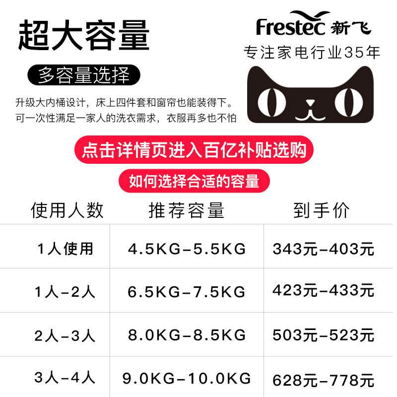 新飞7.5 kg全自动小型家用洗衣机 新飞利朔洗衣机