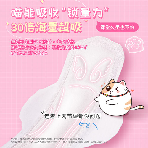 【年度新品】凸凸棉小仙喵卫生巾日用夜用学生少女棉柔亲肤姨妈巾-图2