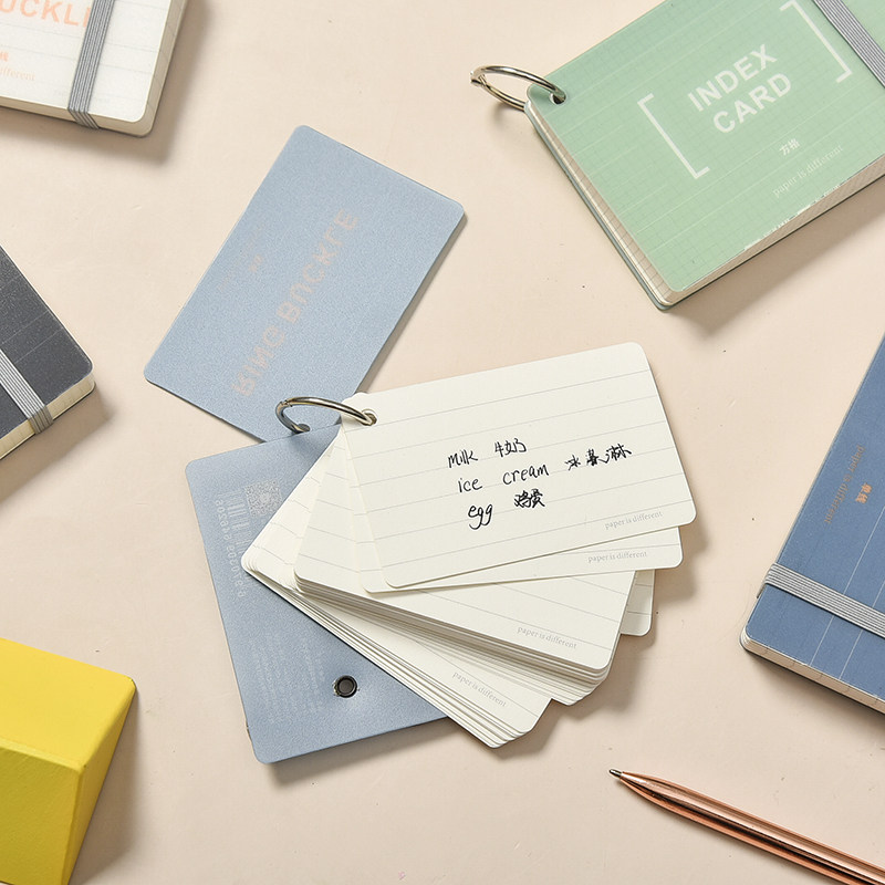 日系单词卡片环扣式创意字随身记忆卡空白卡片自制写字卡英语硬质卡片单词小本子书签卡小清新便签本便携迷你_虎窝淘