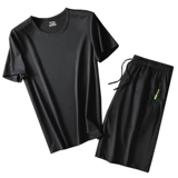 Мужской шелковый летний тонкий спортивный костюм для спортзала, быстросохнущие шорты для отдыха, короткий рукав, для бега, оверсайз