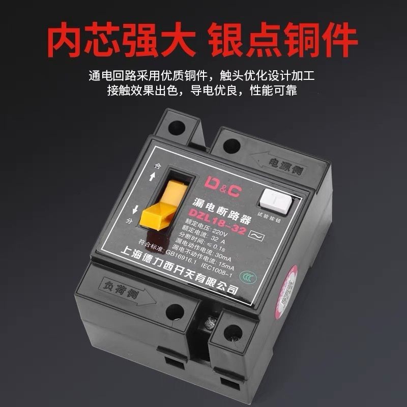 上海德力西DZL18漏电保护器220V 2P漏电开关家用总开关漏电断路器 - 图1