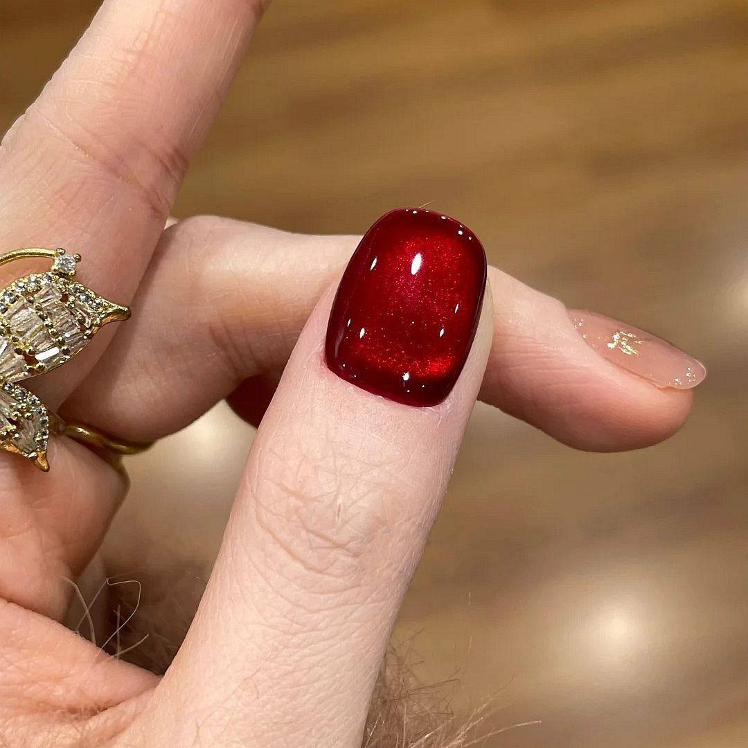 新款复古鎏金秋冬红宝石玻璃珠手猫眼工美甲显白短款气质高级穿戴,淘宝优惠券,粉丝福利购,淘宝优惠卷