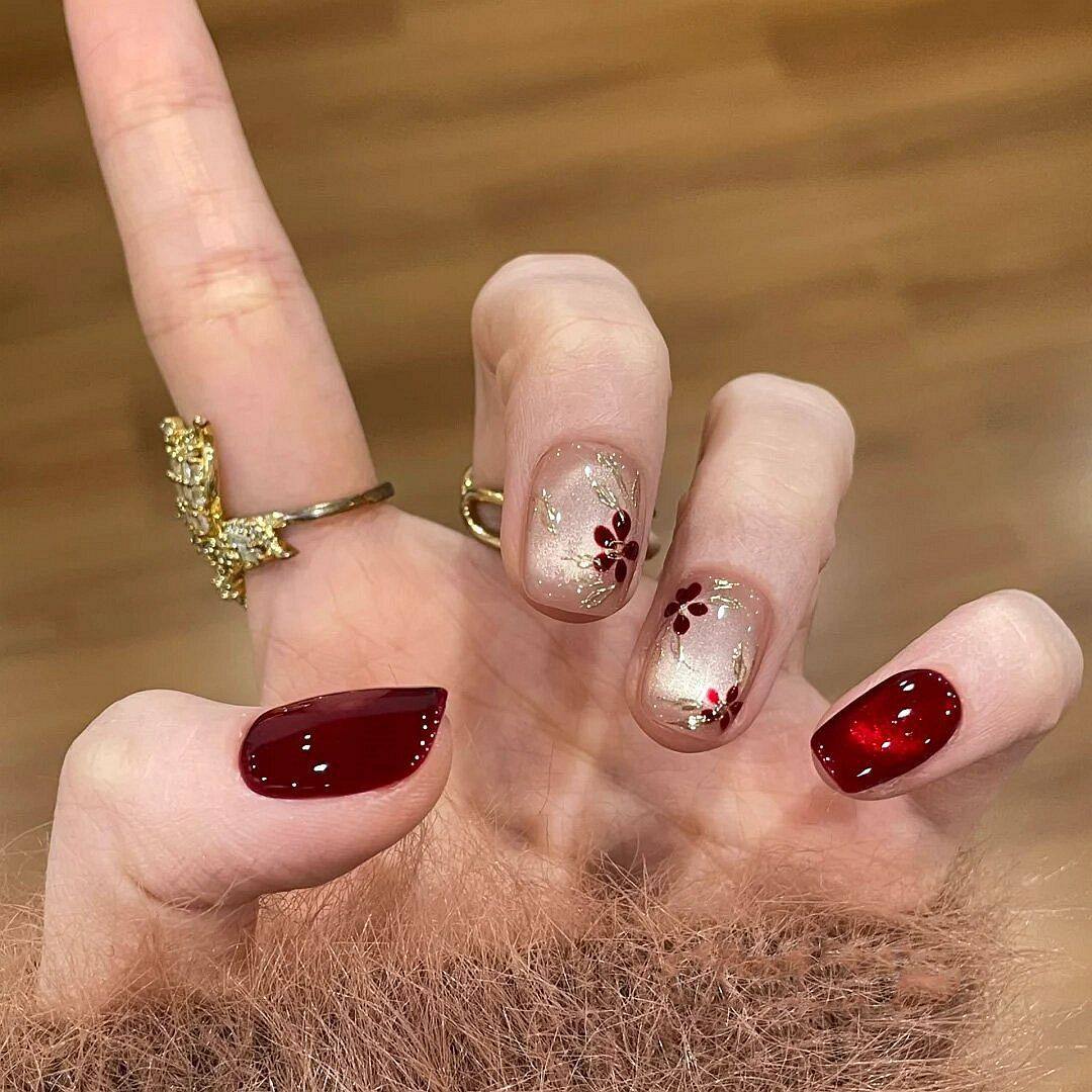 新款复古鎏金秋冬红宝石玻璃珠手猫眼工美甲显白短款气质高级穿戴,淘宝优惠券,粉丝福利购,淘宝优惠卷