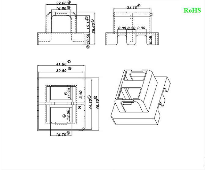 ER3945 EC39高频变压器双槽骨架外壳磁芯卧式7+7针排距39mm - 图0