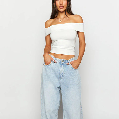 Slim fit one line neck off shoulder top修身一字领露肩上衣女 - 图2