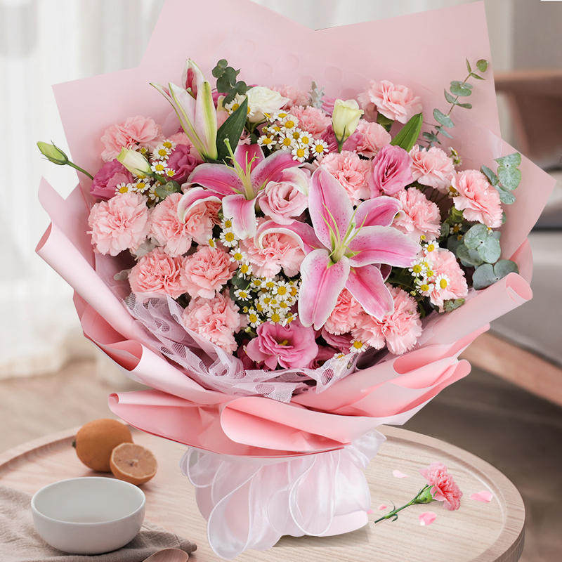 康乃馨百合花束送妈妈送长辈生日鲜花速递同城配送北京上海深圳店