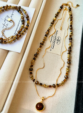 秋日温柔~咖色串珠项链配饰