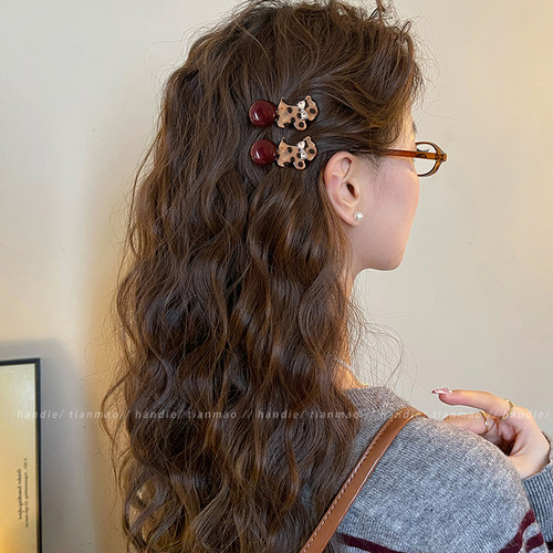 豹纹小狗圆珠侧边夹发夹女2025新款高端发卡子碎发刘海夹前额头饰 - 图2