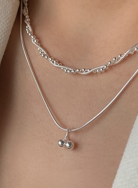 直销双层缠绕圆珠项链女夏季高级感小众韩国叠戴式锁骨链仙气
