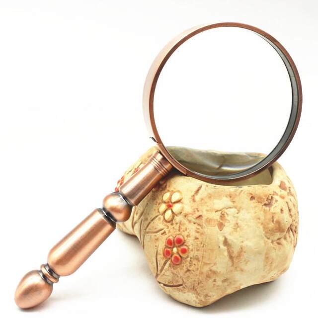 75 antique bronze hand-held reading 10x glass magnifying glass for the elderly and children, antique jade observation and detection customization