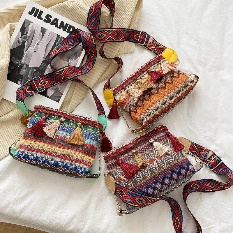 民族风小包包女2027夏季新款潮斜挎包宽肩带网红包时尚流苏小方包,淘宝优惠券,粉丝福利购,淘宝优惠卷
