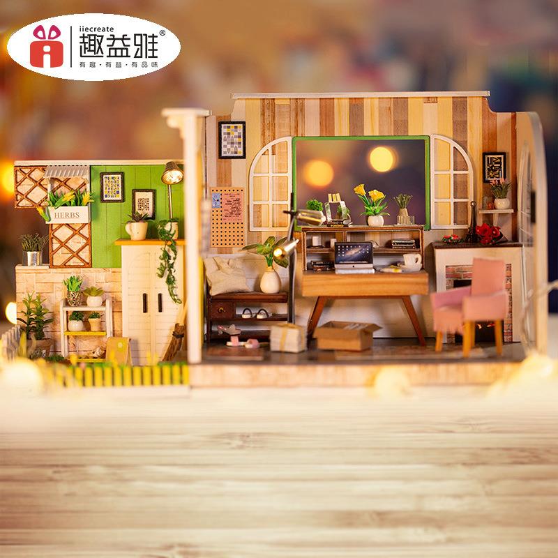 趣益雅新品工厂diy小屋哥德堡工作室手工制作房子模型玩具-英定做