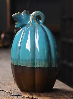 跨境陶瓷倒流香炉 创意欧式南瓜回流香薰炉左右逢源陶瓷家居摆件