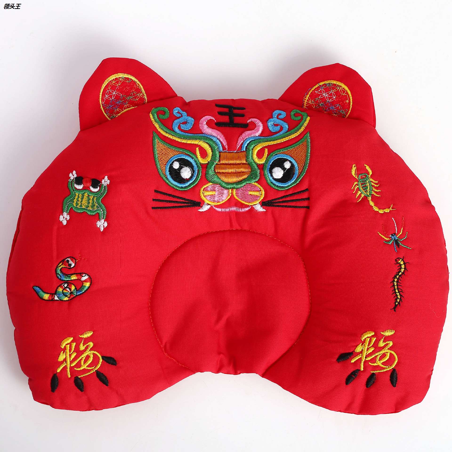 新生儿刺绣棉布U型老虎枕头荞麦壳填充 双拉链内胆调节高度婴幼儿 - 图3