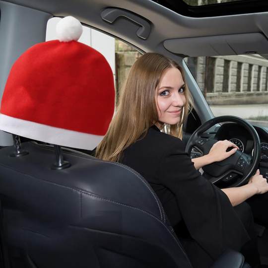 圣诞节装饰红色拉绒布圣诞汽车椅子套节日气氛布置汽车靠背椅子套