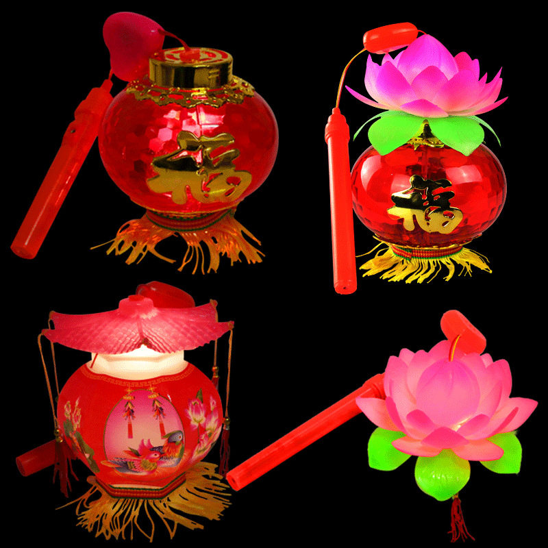 兔年元宵节闪光六角灯笼新年儿童音乐卡通手提灯笼发光玩具小灯笼