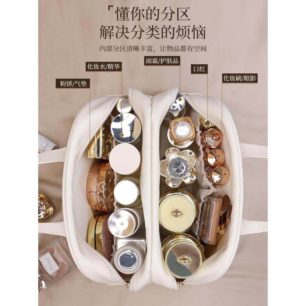 pu双层化妆包大容量高级感一个起批tagi化妆袋洗漱包高级感小众定