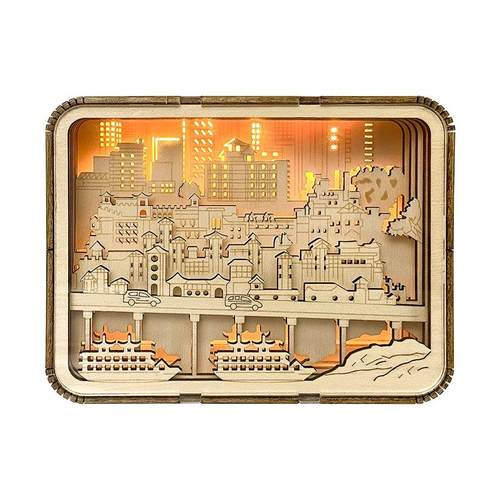 城市印象洪崖洞木雕灯木质装饰摆件创意雕刻小夜灯商务文创伴手礼 - 图3