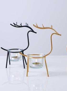 ins北欧风简约创意铁艺麋鹿烛台浪漫烛光晚餐装饰品拍摄道具摆件