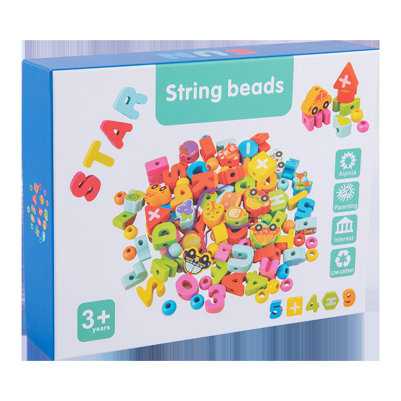 100粒串珠串绳儿童早教木制串珠游戏锻炼手眼协调颜色识别玩具 - 图3