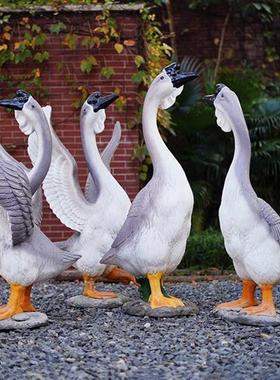 大灰白鹅摆件花园庭院子装饰玻璃钢树脂模型雕塑假狮头鹅仿真店铺