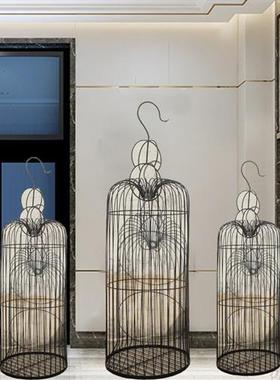 现代铁艺金属鸟笼装饰品别墅样板房酒店会所玄关室内室外艺术摆件
