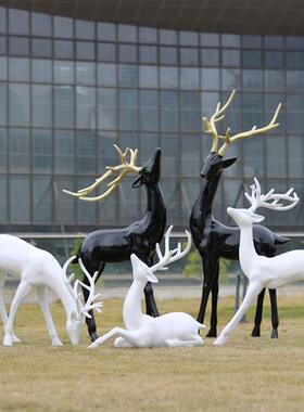 仿真梅花鹿雕塑售楼部户外草坪装饰品商场玻璃钢美陈婚庆白鹿摆件