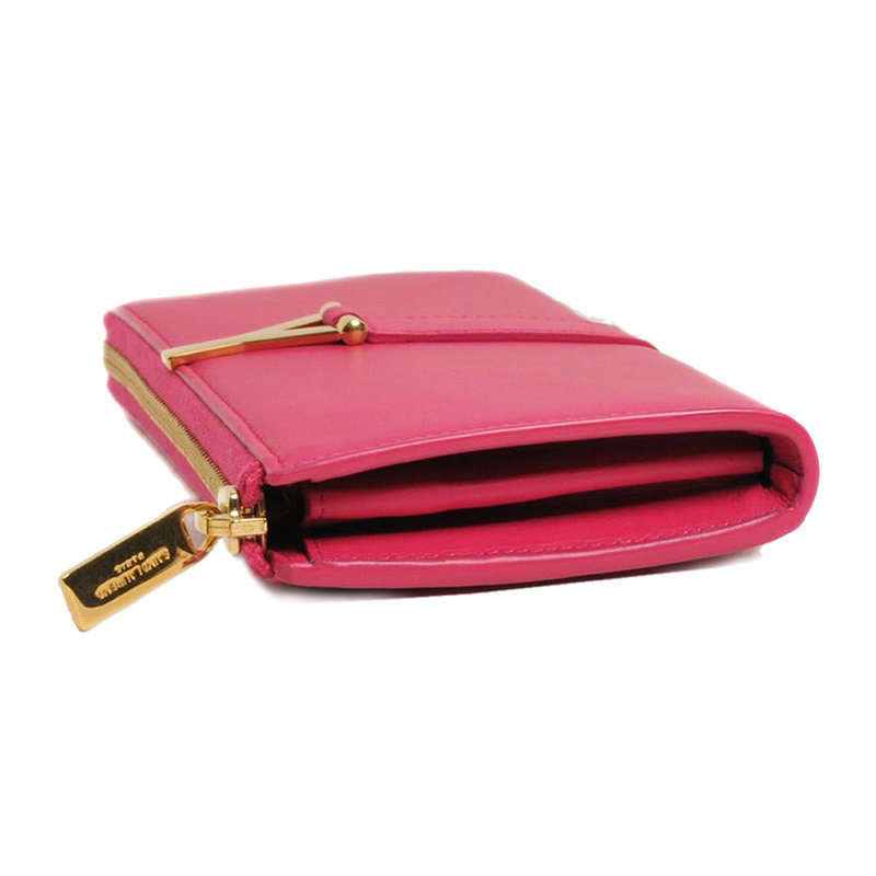 圣罗兰女士桃红色牛皮拉链开口钱包 YISHEHUI海外女士包袋