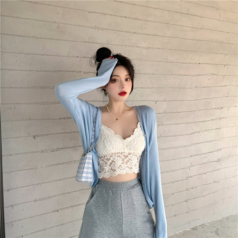 夏季外套+蕾丝小吊带直筒运动开衫 森丽顿蕾丝衫/雪纺衫