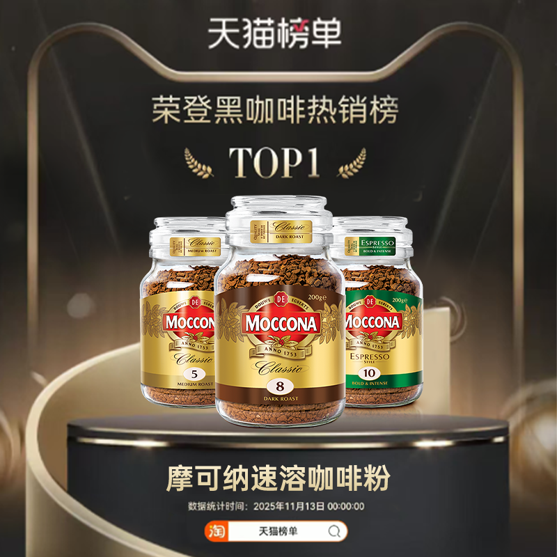 moccona摩可纳咖啡冻干速溶黑咖啡深度8号中度意式200g咖啡粉,淘宝优惠券,粉丝福利购,淘宝优惠卷