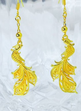 古法黄金色凤凰于飞耳环