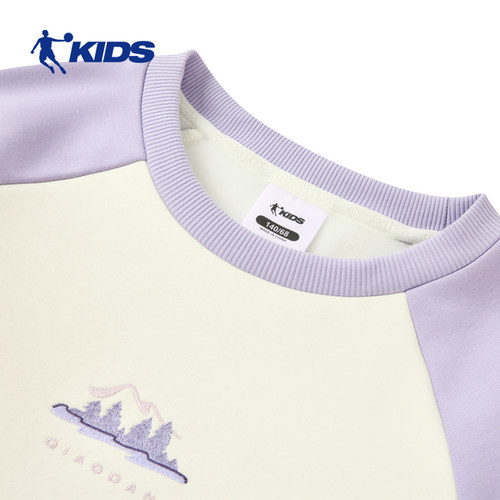 乔丹儿童2025冬季新款女童加绒印花运动圆领套头针织卫衣T9543115 - 图2