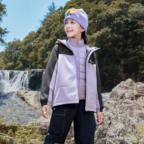 乔丹女童羽绒服儿童防风三合一加厚外套中大童秋冬户外风衣两件套 - 图0