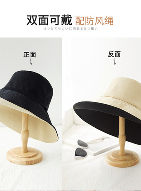 网红黑色ins双面戴防晒帽子