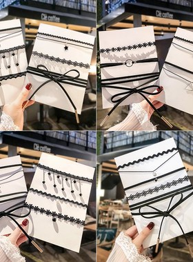 万能锁骨绳黑色绳项链女锁骨链轻奢小众颈带高级感配饰2022年新款