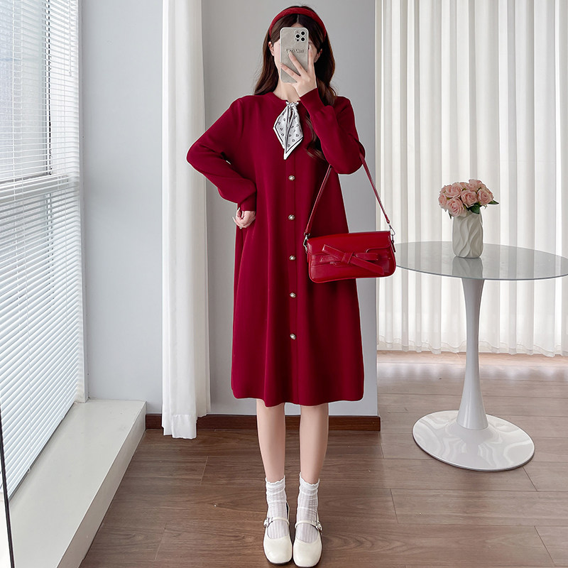 孕妇连衣裙秋冬2026新款宽松温柔过年红针织毛衣中长款时尚减龄女,淘宝优惠券,粉丝福利购,淘宝优惠卷