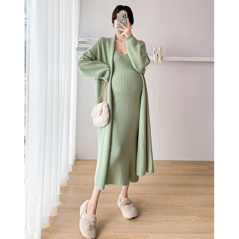 孕妇连衣裙套装秋冬2026新款慵懒风针织毛衣外套上衣吊带裙两件套,淘宝优惠券,粉丝福利购,淘宝优惠卷