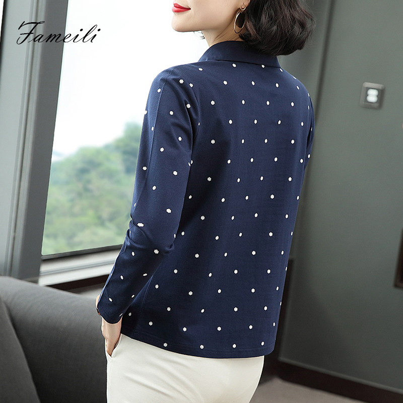 女长袖纯棉有领宽松2021新款polo衫 金羽伶T恤