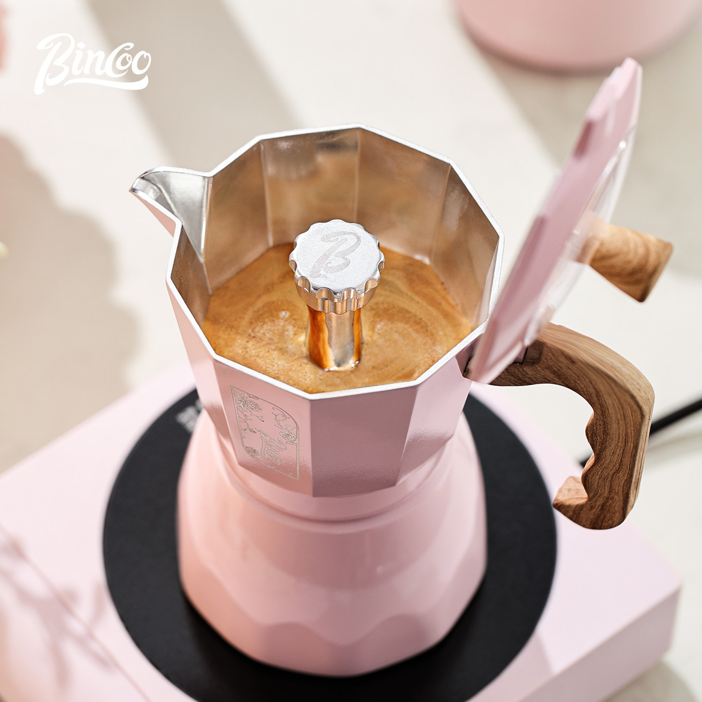 Bincoo粉色双阀摩卡壶套装家用意式浓缩萃取煮咖啡壶小型咖啡机,淘宝优惠券,粉丝福利购,淘宝优惠卷