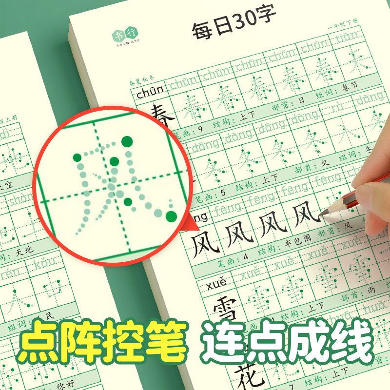 减压同步字帖小学生一年级点阵每日30字练字贴生字描红四年级上册人教版同步每日一练练字帖硬笔书法小学生专用临摹楷书字贴 - 图2