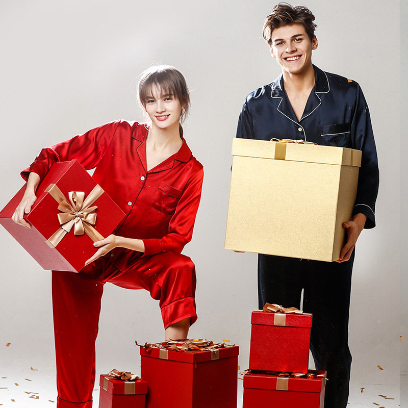 情侣真丝男女新婚结婚红色套装睡衣 玛莎魅睡衣/家居服套装