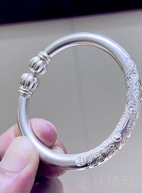 正品999纯银手镯来加手工工古法定制开口实心回足银镯子料以旧换