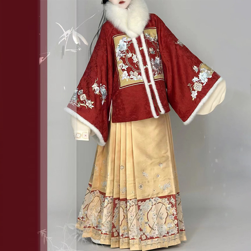 仙楚姬原创汉服女【画扇】明制披袄刺绣重工妆花马面裙日常秋冬款,淘宝优惠券,粉丝福利购,淘宝优惠卷