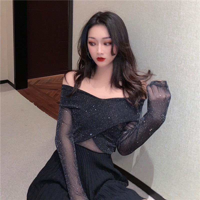 2020秋新款洋气长袖t网纱性感内搭 凯卿缘短外套